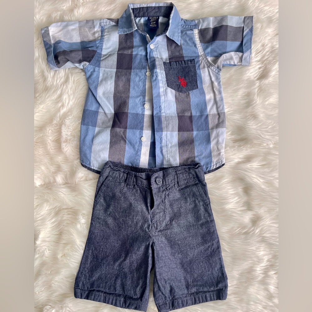 U.S. Polo Boy 2 Piece Set, Size 24M, Shirt and Short, Cotton, Good Condition.